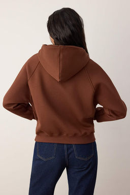 Kahverengi Yar?m Pat Fermuarl? Dikis Detayl? Oversize/Genis Kal?p Orme Sweatshirt TWOAW26SW00222