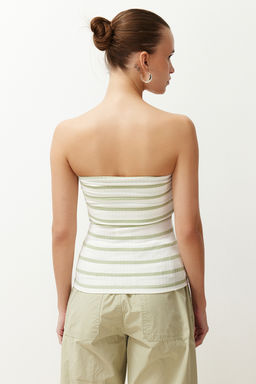 Yesil Cizgili Straplez Fitilli Esnek Orme Bluz TWOSS24BZ00475 - Trendyolmilla фото 6