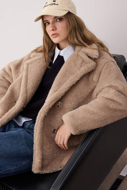 Vizon Kurklu Kruvaze Oversize K?sa Pelus Kaban TWOAW26KB00021