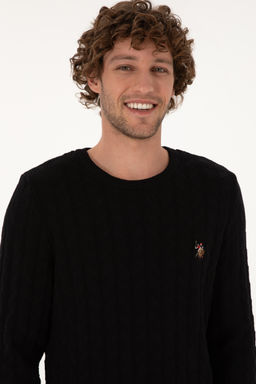 Erkek Slim Fit Bisiklet Yaka Desenli Siyah Kazak - U.s. polo assn фото 9