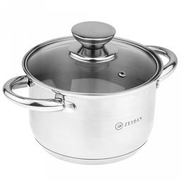 "Zeidan" "Vienna" Кастрюля из нержавеющей стали 2,1л, д16см, стеклянная крышка, ручки на корпусе и крышке металлические, комбинированная полировка снаружи, матовая полировка внутри, 5-ти степовое капсулированное индукционное дно, подарочная упаковка