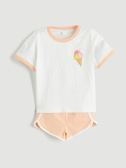Dondurma Bask?l? K?z ?ocuk Ti??rt ve ?ort 2li