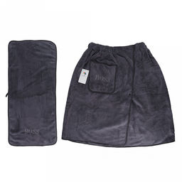 Килт махровый Хозяин 75х175см, хлопок 100%, на резинке с липучкой, на кнопке, с карманом, вышивка Boss; с полотенцем 75х36см, серый (Китай)