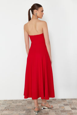 K?rm?z? A-Kesim Straplez Dokuma S?k Abiye Elbise TPRSS24EL00139