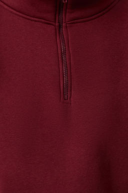 Bordo Rahat Kesim Crop Fermuarl? Dik Yaka Kal?n Ici Polarl? Orme Sweatshirt TWOAW24SW00221