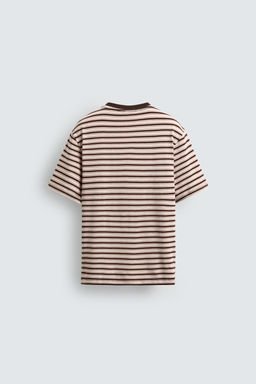 CAMISETA JACQUARD RAYAS CONTRASTE / Marr?n