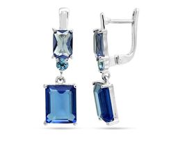 Серьги из серебра танзанит выращ., Багет