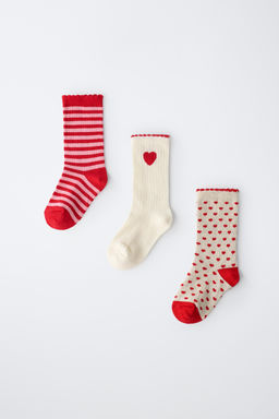 PACK TRES CALCETINES MEDIOS CORAZONES Y RAYAS / Rojo - Zara фото 4