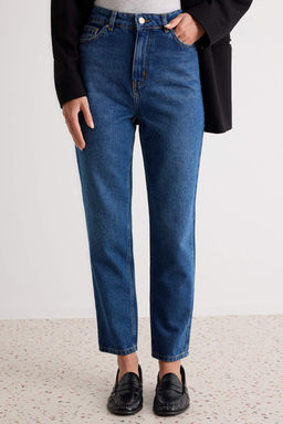 Koyu Mavi Y_ksek Bel Mom %100 Pamuk Non-Stretch Jeans TWOAW24JE00076 - Trendyolmilla фото 3