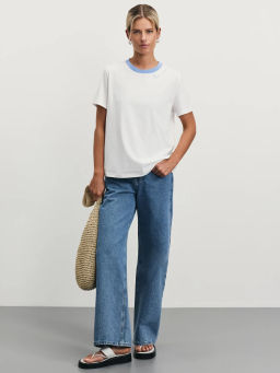 Футболка с принтом и контрастной горловиной / Zarina  фото 3