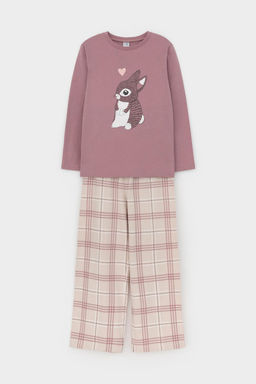 К 1623/морозная вишня,текстильная клетка пижама для дев