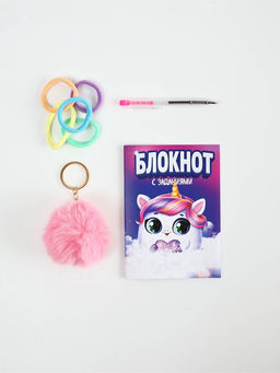 Подарочный набор: блокнот А6, 8 л. Резиночки 10шт, брелок-пушистик, мини ручка Кругляши - Simaland фото 2