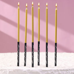 Свечи в торт Праздник, 6 шт, 14,5 см, золото с чёрным - Страна карнавалия фото 9