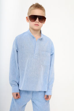 Рубашка-хенли Лен, голубой меланж - Inzibe фото 6