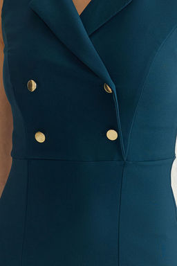 TRENDYOLMILLA Siyah Vucuda Oturan Dugme Detayl? Y?rtmacl? Midi Kalem Etek Dokuma Elbise TWOSS23EL02256 фото 4