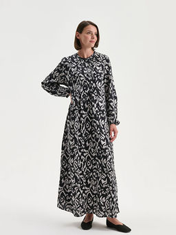 Hakim Yaka Desenli A Kesim Elbise