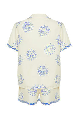 Trendyolmilla Ekru-Lacivert Gunes Desenli Viskon Sortlu Dokuma Pijama Tak?m? THMSS24PT00009  фото 17