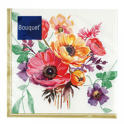 Салфетки бумажные "Bouquet" 33х33см, 3-х слойные, 20 штук в упаковке, 100% целлюлоза, "Акварельные анемоны" (Россия)