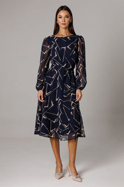 Платье Lars Style 1161 сине-бежевый принт