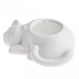 Свеча "Улыбчивый котик" 10,4х6,4х3,4см, парафин, в подсвечнике из гипса, белый, время горения 2 часа (Россия)