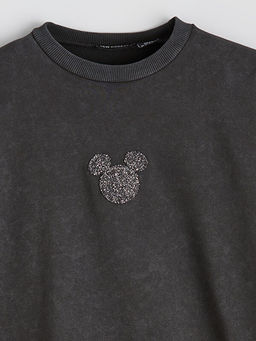 Mickey Mouse ??lemeli Kad?n Kal?n Sweatshirt Tunik