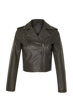 Trendyolmilla Antrasit Eskitme Detayl? Suni Deri Biker Ceket Mont TWOAW24MO00277  фото 13