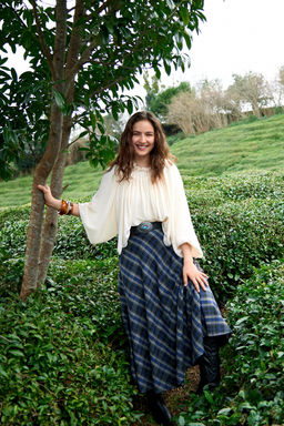 Lacivert Siyah Ekoseli Dokuma Uzun Maxi Klos Etek TWOAW26ET00164