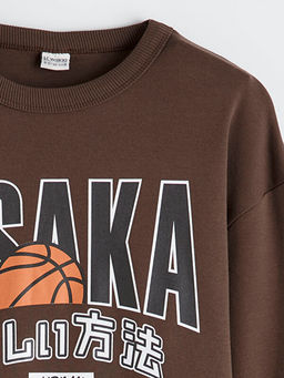 Bisiklet Yaka Osaka Bask?l? Erkek ?ocuk Sweatshirt