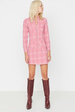 Pembe Fermuar ve Cep Detayl? Tuvit Dokuma Elbise TWOAW23EL00478 - Trendyolmilla фото 2