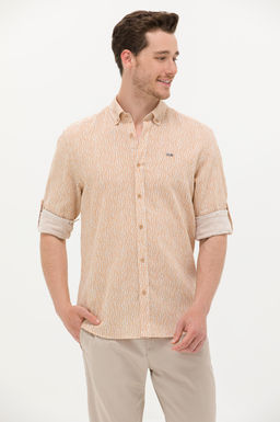 U. S. Polo Assn Мужская рубашка светло-коричневого цвета с длинным рукавом