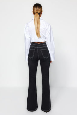 TRENDYOLMILLA Siyah Kontrast Dikisli Yuksek Bel Flare Jeans TWOSS22JE0460  фото 6