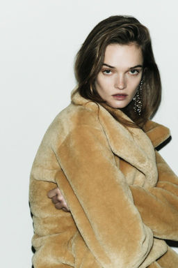 ZW COLLECTION BELTED FAUX FUR COAT - Zara фото 7