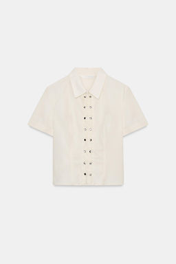 CAMISA POPEL?N VOLANTES TACHAS / Crudo - Zara фото 4