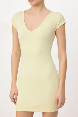 Kahverengi Bodycon V Yaka Ay Kol K?sa Kollu Mini Soft Touch Orme elbise TWOSS26EL00783 - Trendyolmilla фото 7