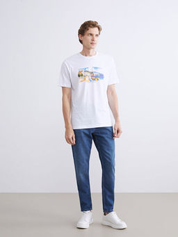 Bisiklet Yaka Bask?l? Penye Erkek Ti??rt