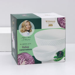 Салатники Wilmax «Юлия Высоцкая», набор 7 шт.: салатник большой d=20 см, салатники малые d=12 см, фарфор, белые