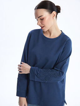 Bisiklet Yaka Nak??l? Uzun Kollu Kad?n Sweatshirt