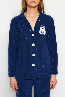 Trendyolmilla Lacivert Puantiyeli Hayvan Bask?l? Polar K?sl?k Orme Pijama Tak?m? THMAW24PT00176