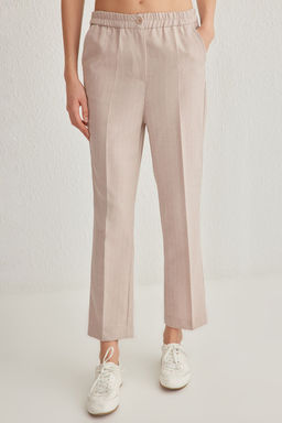TRENDYOLMILLA Bej Arka Beli Lastikli Cizgili Straight/Duz Kesim Dokuma Pantolon TWOSS25PL00015 фото 4