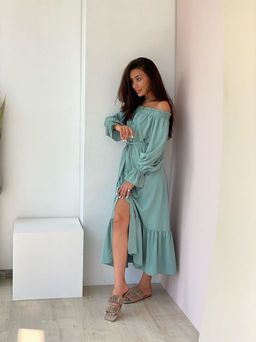 Платье с открытыми плечами фисташковое - Martichelli фото 3