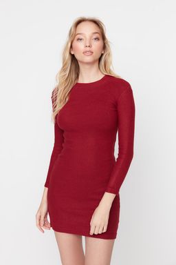 TRENDYOLMILLA Siyah Vucuda Oturan Mini Dik Yaka Fitilli Esnek Orme Kalem Elbise TWOAW21EL2244 фото 11