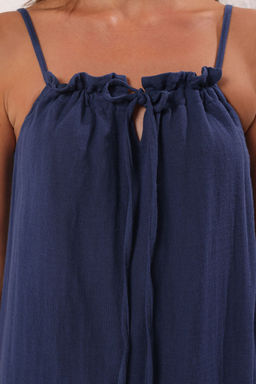 Trendyolmilla Ekru Genis Kesim Baglama Detayl? Midi Muslin Dokuma Elbise TWOSS25EL00718  фото 3