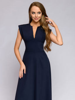 Платье синее длины макси с глубоким декольте - 1001dress фото 2