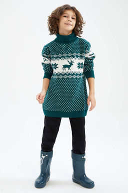 Свитер с воротником на рождественскую тематику для мальчика - Defacto фото 2