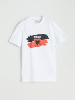 Bisiklet Yaka Albania Bask?l? Erkek ?ocuk Ti??rt