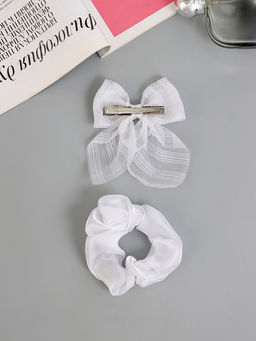 Цена за 6 шт. Набор для волос «Школьница», резинка 10 см, зажим 9 см, полоски объём, белый