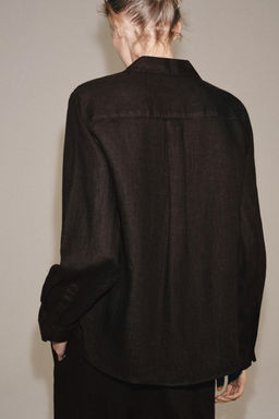 CAMISA LINO BOLSILLO ZW COLLECTION / Marr?n - Zara фото 3