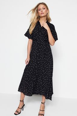 TRENDYOLMILLA Siyah Kusakl? Puantiyeli Maxi Viskon Dokuma Gomlek Elbise TWOSS19EL0094