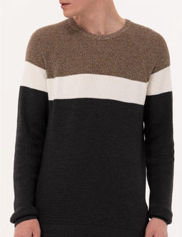 Kahverengi Slim Fit Bisiklet Yaka Triko Kazak