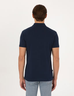Lacivert Slim Fit %100 Pamuk K_vr_lmaz D__meli Polo Yaka Basic Ti__rt